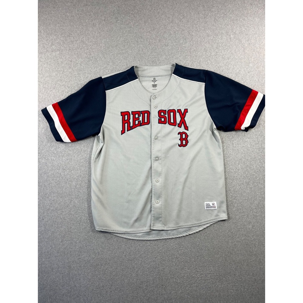 Boston Red Sox Baseball Jersey Mens 2Xl Gray Blue Red MLB Dynasty Button Up